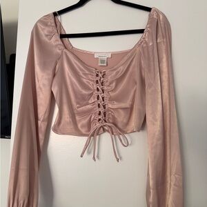 Blush Lace-Up Satin Blouse